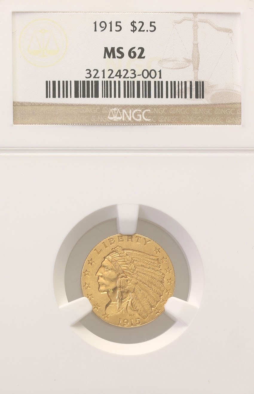 USA 2 1/2 dolara Indianin 1915 NGC MS62